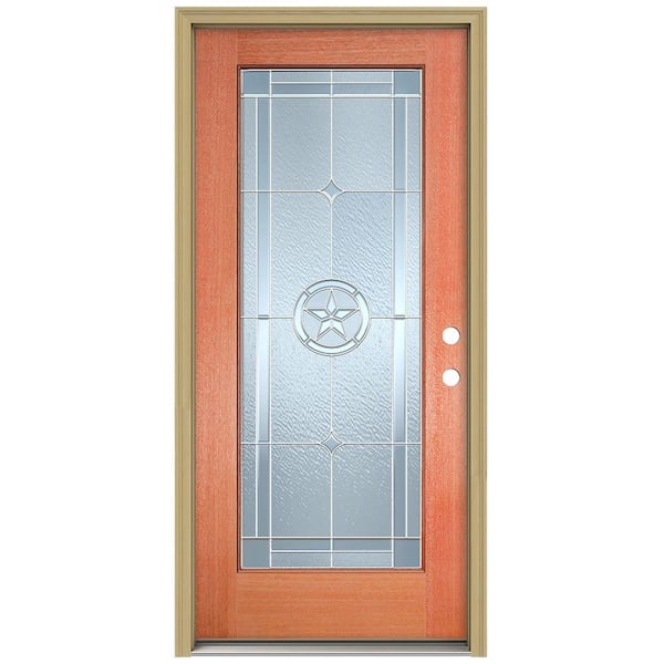 JELD-WEN 36 in. x 80 in. Lone Star Full Lite Unfinished Mahogany Wood Prehung Front Door with Brickmould and Zinc Caming