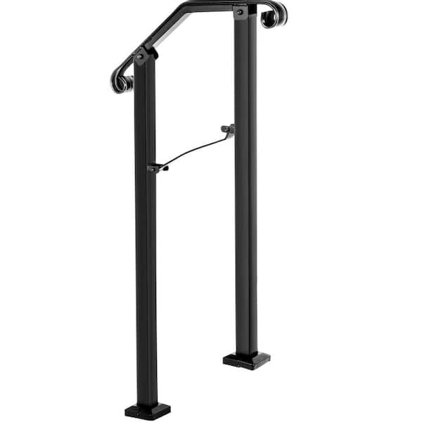 38.5 in. H x 11.8 in. W, Black Wrought Iron Railing for Outdoor Use, Flexible Porch Stair Handrail, Stair Railing Kit