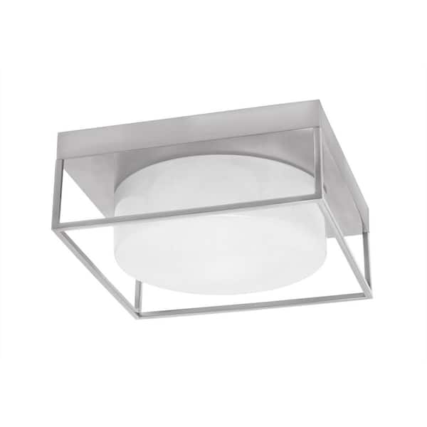 Unbranded Ashland 12 in. 2 Light Brushed Nickel Flush Mount with White Marble Glass Shade No Bulbs Included