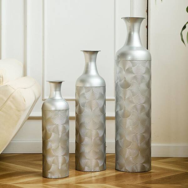 Silver 7.87 in..68 in..31 in. Metal Tall Floor Cylinder