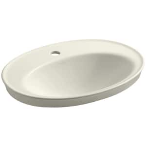 Serif Drop-In Vitreous China Bathroom Sink in Biscuit with Overflow Drain
