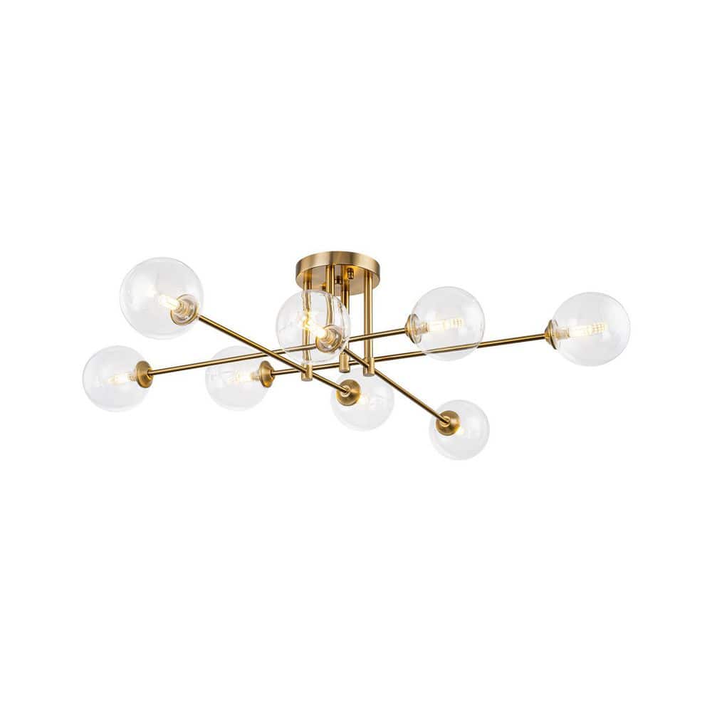 Orvina 38.6 in. 8-Light Modern Mid-century Brass Semi-Flush Mount with Clear Globe Glass Shade for Living Room Bedroom price history on PriceWatchPro