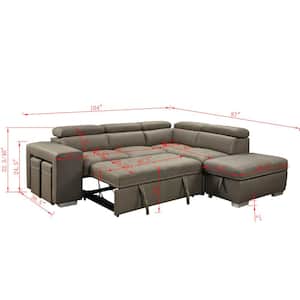 150 in. Square Arm Linen Fabric Modular 7 Seats L-shaped Sectional Sofa in. Gray