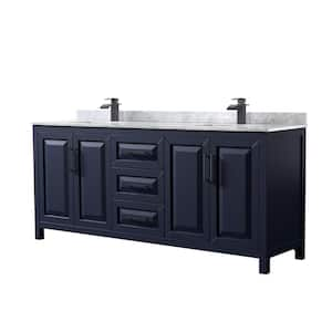 Daria 80 in. W x 22 in. D x 35.75 in. H Double Bath Vanity in Dark Blue with White Carrara Marble Top