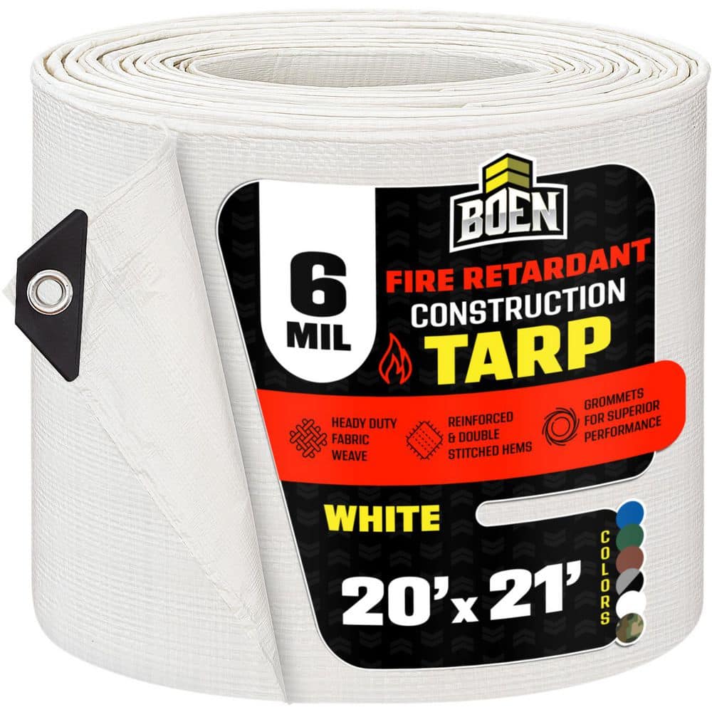 BOEN 20 ft. x 21 ft. Commercial White Tarp Cover 8 Mil Thick Weave