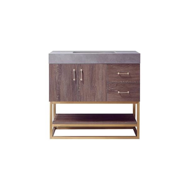 ROSWELL Alistair 36 in. W x 22 in. D x 34 in. H Bath Vanity in North Carolina Oak with Grey Natural Stone Top