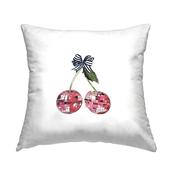 Stupell Industries Cherry with Ribbon White Print Polyester 18 in. x 18 in. Throw Pillow
