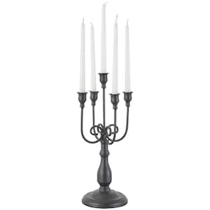 17 in. Black Metal Antique Style Candelabra with 5 Candle Capacity