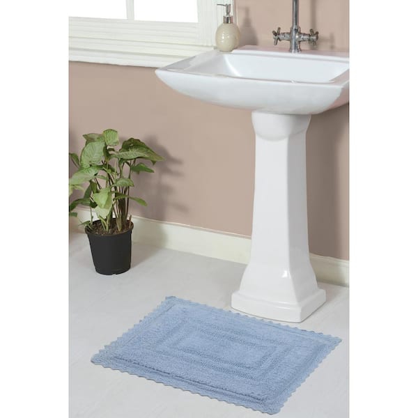 HOME WEAVERS INC Opulent Reversible 100% Cotton Bath Rug Set, Mat Non Slip, 17x24 Rectangle, Blue