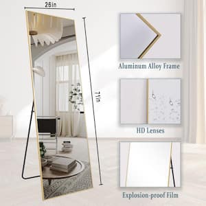 26 in. W. x 71 in. H Rectangular Classic Gold Aluminum Alloy Framed Full Length Mirror Standing Floor Mirror