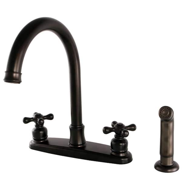Kingston Brass Victorian 2-Handle Deck Mount Centerset Kitchen Faucets with Side Sprayer in Oil Rubbed Bronze