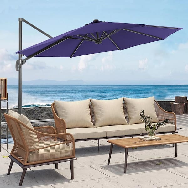 JOYESERY 11 ft. Round Cantilever Umbrella For Your Outdoor Space - 240 g Solution-Dyed Fabric, Aluminum Frame in Navy Blue