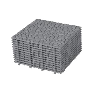 12 in. x 12 in. Square Gray Plastic Outdoor Interlocking Deck Tiles Pebble Stone Pattern Waterproof Anti-Slip (24-Pack)