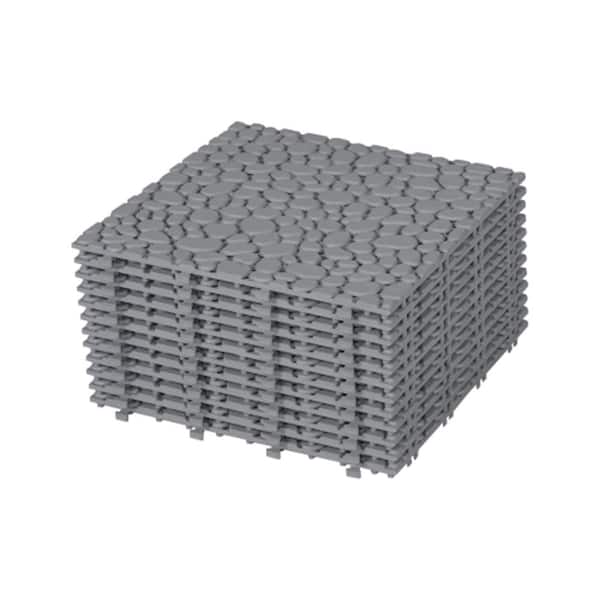 ITOPFOX 12 in. x 12 in. Square Gray Plastic Outdoor Interlocking Deck Tiles Pebble Stone Pattern Waterproof Anti-Slip (24-Pack)