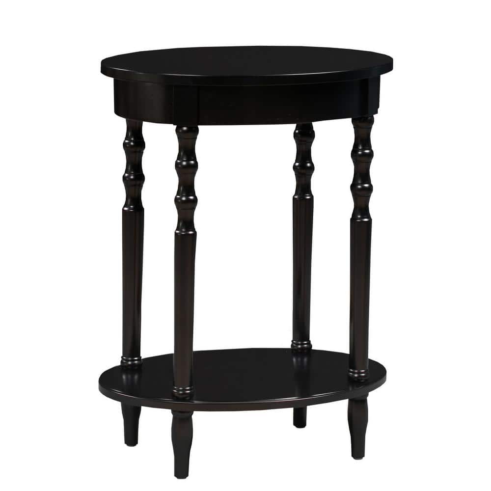 Brandi Black Oval Wood Accent Table with Shelf