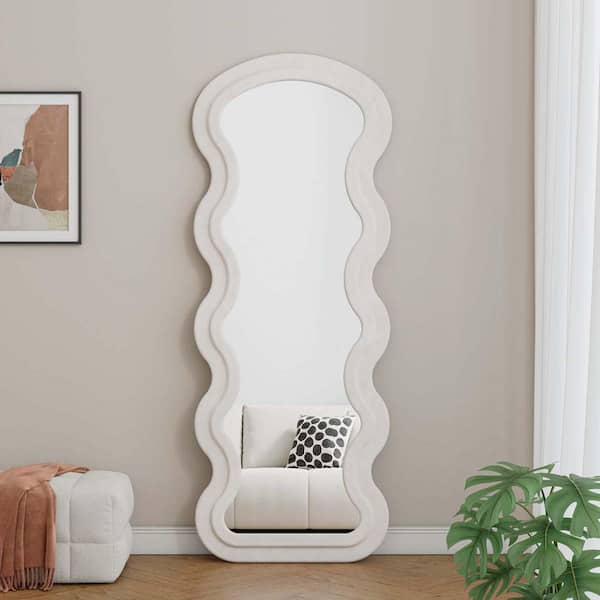 TENGYA LLC White 24 in. W x 63 in. H Cream White Mirror, Floor Standing Full-length Mirror, Wall Mirror, Bathroom Makeup Mirror