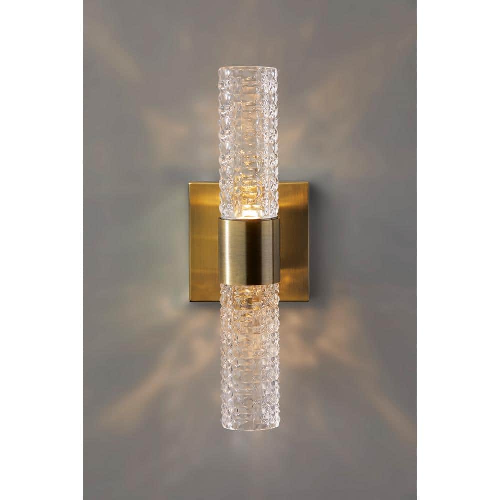 Harriet Antique Brass Dimmable LED Sconce with Textured Glass
