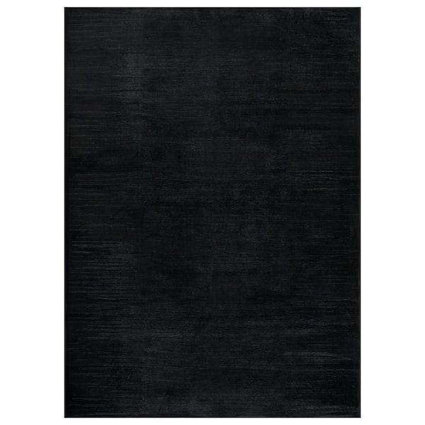 Solid Heathered Black Machine Washable Non-Slip Backing Area Rug 5' x 7' Black
