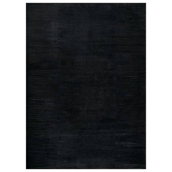 Solid Heathered Black Machine Washable Non-Slip Backing Area Rug 9' x 12' Black
