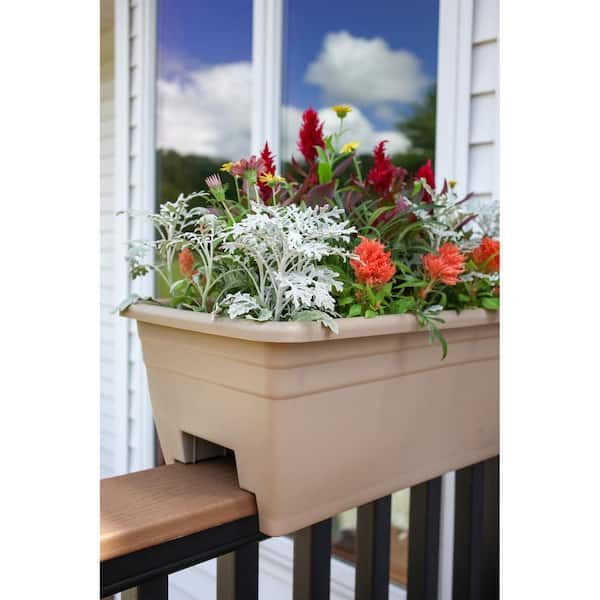 12 in. L x 24 in. W x 9 in. H 26. 4 qts. White Plastic Deck Rail Box Planter with Drainage Holes, 2-Pack