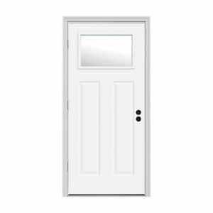 32 in. x 80 in. 1 Lite Craftsman White Painted Steel Prehung Right-Hand Outswing Front Door w/Brickmould
