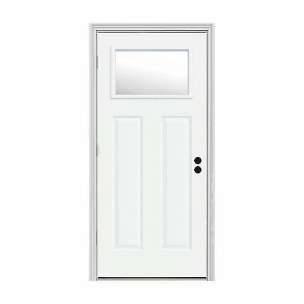JELD-WEN 32 in. x 80 in. 1 Lite Craftsman White Painted Steel Prehung Right-Hand Outswing Front Door w/Brickmould