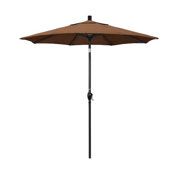 California Umbrella 7.5 ft. Black Aluminum Pole Market Aluminum Ribs Push Tilt Crank Lift Patio Umbrella in Teak Sunbrella