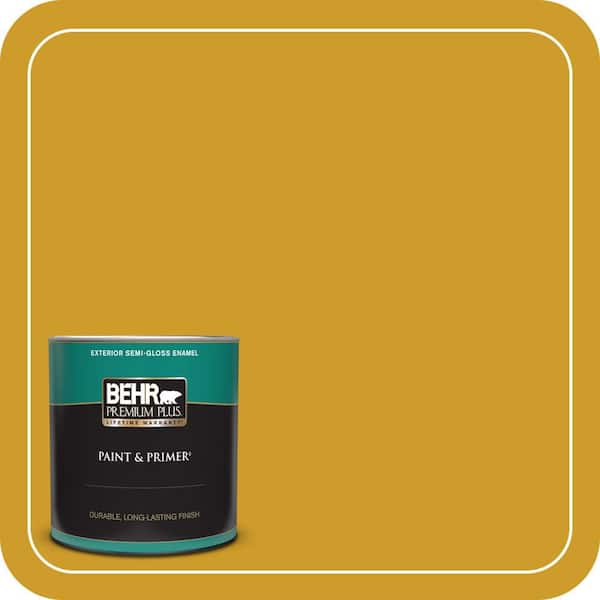 BEHR PREMIUM PLUS 1 qt. #T16-09 Citronne Semi-Gloss Enamel Exterior Paint & Primer