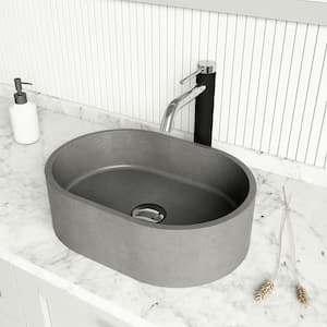 Concreto Stone 16 in. Concrete Oval Vessel Bathroom Sink in Gray with Lexington Faucet and Pop-Up Drain in Chrome
