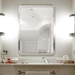 24 in. W x 30 in. H Framed Rectangular Bathroom Vanity Mirror in Brush nickel