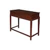 Espresso vanity table with closed lid.