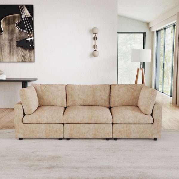 Magic Home Minimalist 101 in. Square Arm Chenille Modular Sofa Love Seat Cloud Couch with Removable Covers for Apartment in. Khaki