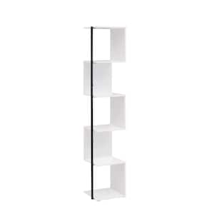 Yaztra 62.25 in. Tall White Composite 5-Shelf Corner Bookcase With Cylinder Metal Leg Post