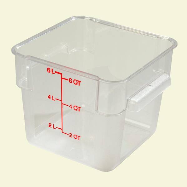 Carlisle 6 qt. Polycarbonate Square Food Storage Container in Clear, Lid not Included (Case of 6)