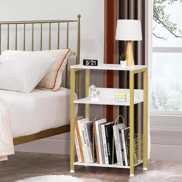 Angel Sar 3-Tier Metal Small Side Table with Storage Shelf for