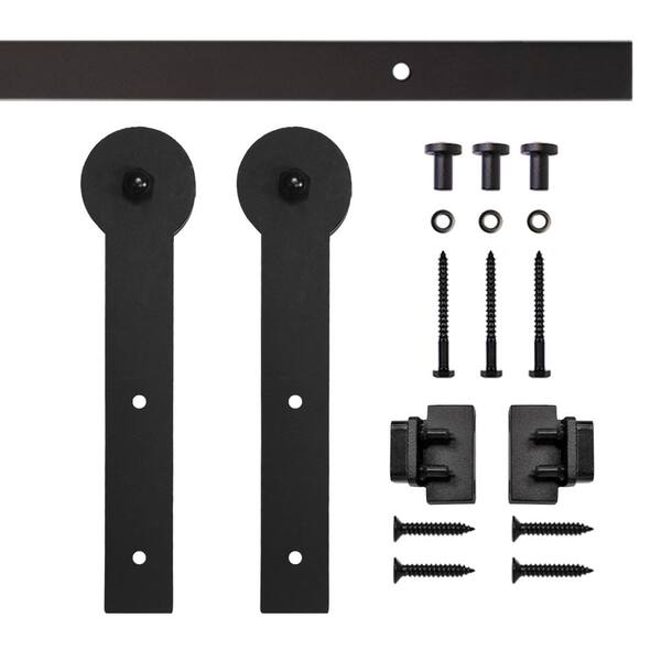 Quiet Glide 4 ft. Black Round Stick Mini Sliding Barn Door Hardware Kit for Single Furniture Wood Doors