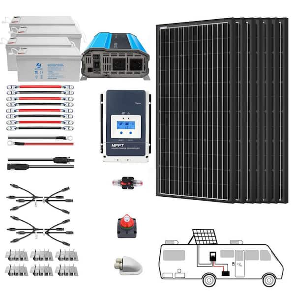 ACOPower 600-Watt Black Monocrystalline OffGrid Solar Power Kit, 6 x 100-Watt Solar Panel with 4 200Ah Gel Deep Cycle Batteries