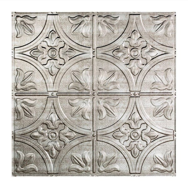 Fasade Traditional Style #2 2 ft. x 2 ft. Vinyl Lay-In Ceiling Tile in Crosshatch Silver