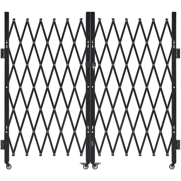 Double Folding Security Gate Lockable Scissor Gate with 360° Swivel Casters Retractable 125.98 x 63.19 in. Black Steel