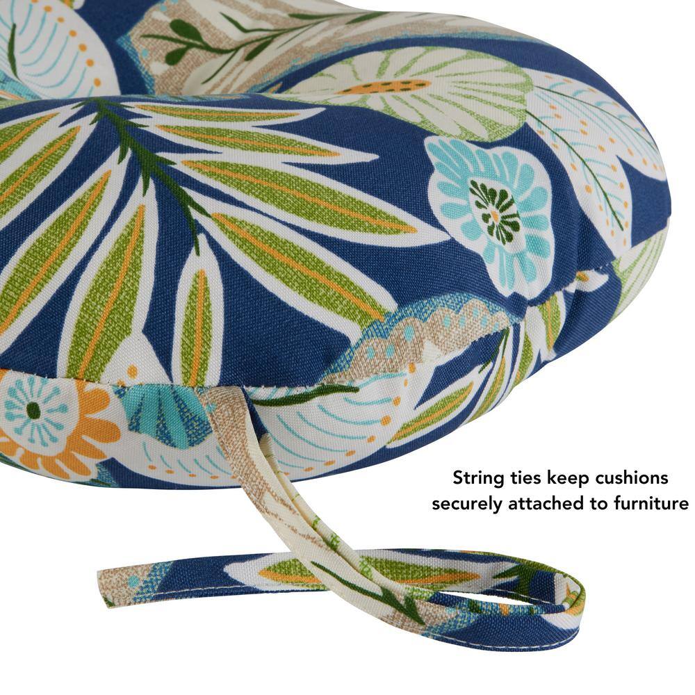 Marlow Blue Floral Round Outdoor Bistro Seat Cushions, Set of 2