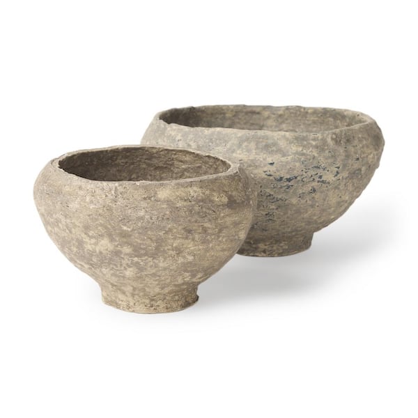 Mercana Sonu (Set of 2) Gray Paper Mache Half-Pot Bowls