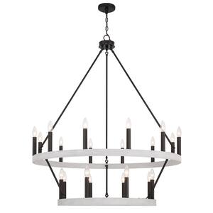 20-Lights Crackle White/Classic Black Candle Style Wagon Wheel Chandelier