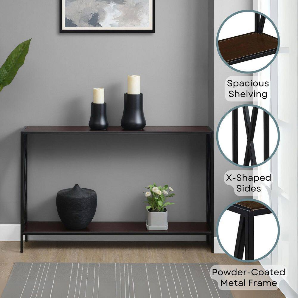 Tucson 48" Espresso and Black Metal Console Table with Shelf