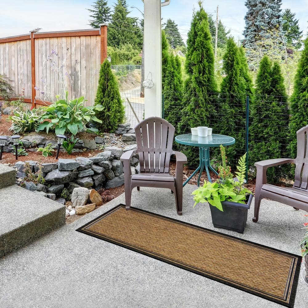 Chestnut and Black Flatwoven Synthetic Runner Rug