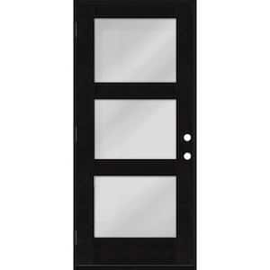 Regency 32 in. W. x 80 in. Modern 3-Lite Equal Clear Glass RHOS Onyx Stain Mahogany Fiberglass Prehung Front Door
