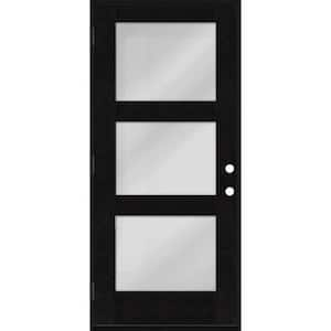 Regency 32 in. x 80 in. Modern 3Lite Equal Clear Glass RHOS Onyx Stain Mahogany Fiberglass Prehung Front Door