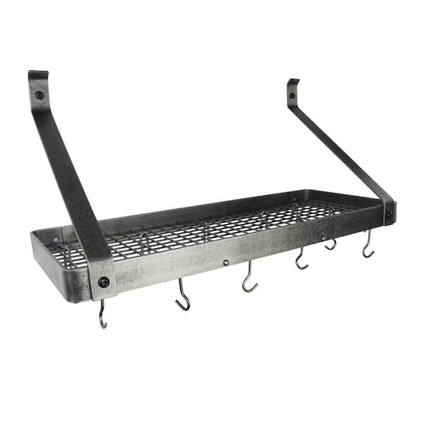 Handcrafted 30 in. Gourmet Bookshelf Wall Rack with Straight Arm with 12-Hooks Hammered Steel
