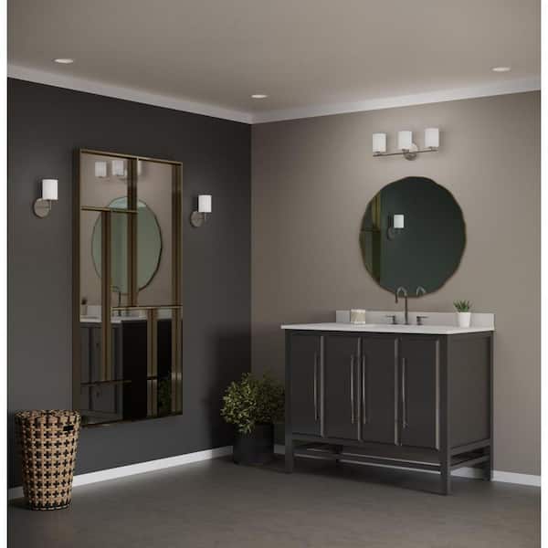 Replay Collection 22 in. 3-Light Brushed Nickel Etched White Glass Modern Bathroom Vanity Light
