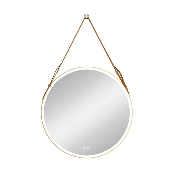 Unbranded 28 in. W x 28 in. H Round Framed Wall-Mounted Bathroom Vanity Mirror with LED Light in Gold