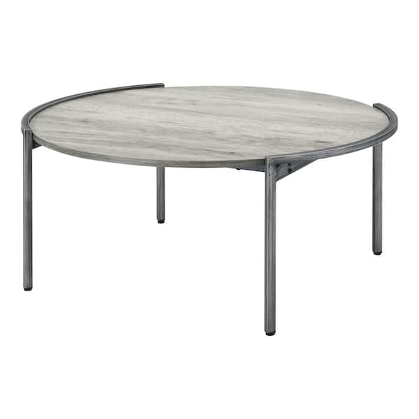 Furniture of America Elosi 37 in. Light Gray and Brushed Gun Metal Oval Wood Coffee Table